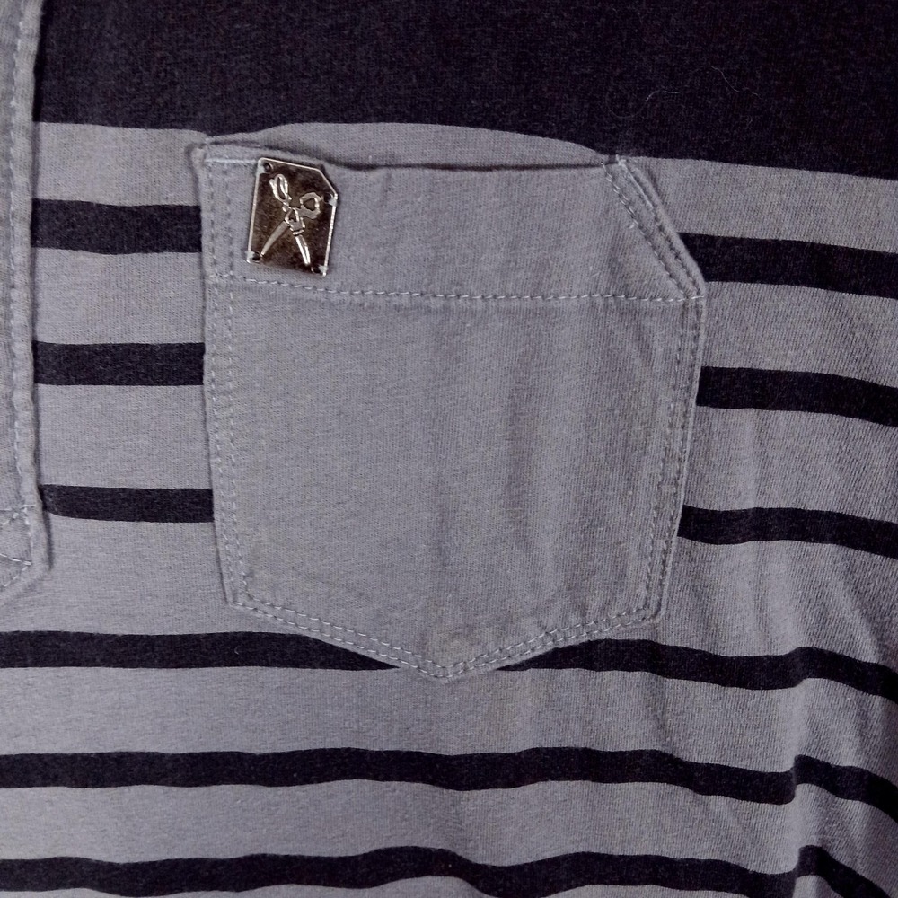Marc Ecko Cut & Sew‎ Polo Shirt Mens Large Gray Striped Pocket Cotton Casual - Picture 2 of 9